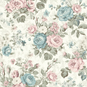 SEAMLESS PATTERN Vintage French floral wallpaper,pastel rose botanical repeat design, antique, shabby chic,british,decor,romantic background,art,muted,dusty,baby,wedding,card,invitation,fabric