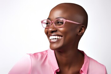 Obraz premium Happy woman with orange eyeglasses.
