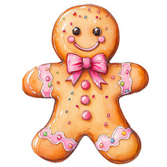 Festive Gingerbread Figures with Holiday Decorations, Adorable gingerbread characters with festive bows, holly accents, and Christmas decorations, perfect for holiday designs, greeting cards