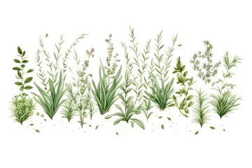 Fototapeta premium Sprinkled herbs plant grass white background.