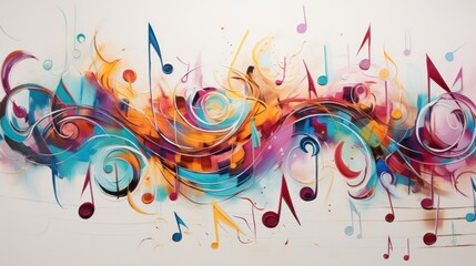 Obraz premium musical notes creatively shaped into human-like forms, featuring a vivid array of colors such as yellows, greens, and purples.