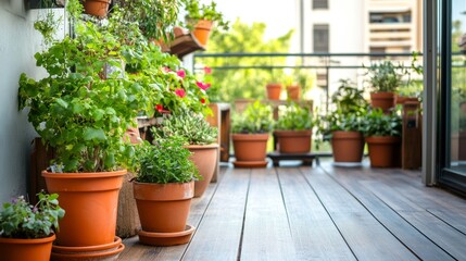 Beautiful terrace adorned with potted plants background