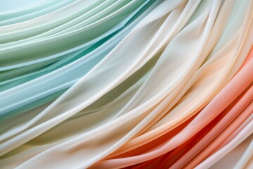 Soft, flowing fabric in pastel hues intertwined together, creating a harmonious and calming visual with a delicate, dreamy texture.