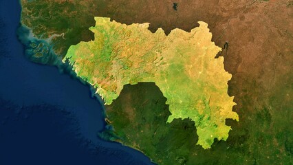 4K Guinea Territory Map in Africa, High Resolution Satellite View, Widescreen 4K Resolution