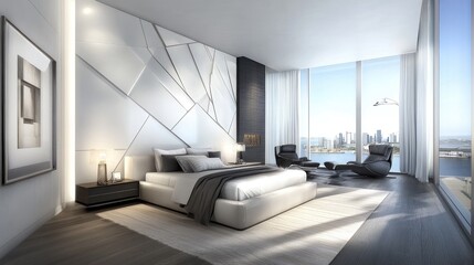 Modern Bedroom with Scenic City View