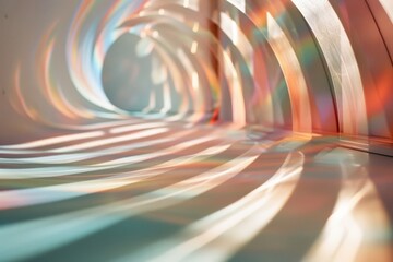 Vibrant light streams create a mesmerizing kaleidoscope effect on a white surface, transforming an ordinary space into a dynamic visual spectacle.