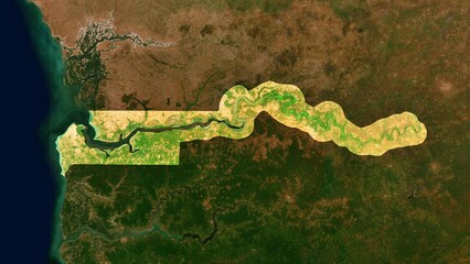 4K Gambia Territory Map in Africa, High Resolution Satellite View, Widescreen 4K Resolution