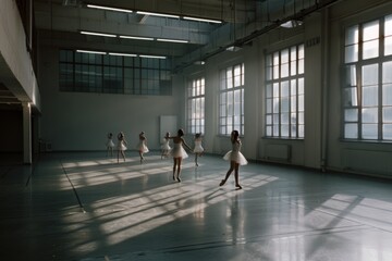 Young ballerinas practice gracefully within a sunlit, spacious studio, embracing discipline and artistry.