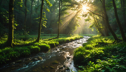 Obraz premium Lumière du matin dans la forêt
