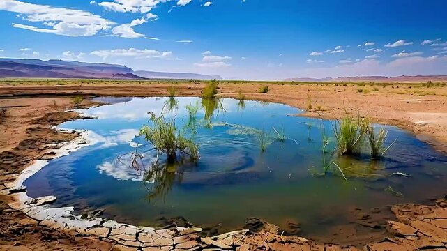 a small pond in a desert