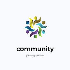 Community or media logo with colorful rotating human object concept