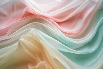 Gentle pastel fabrics ripple in soft waves, exuding a sense of delicate beauty and elegant serenity through their subtle shades and smooth folds.