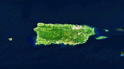 4K Puerto Rico Territory Map in Caribbean Sea, High Resolution Satellite View, Widescreen 4K Resolution