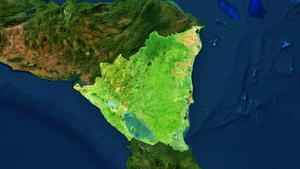 4K Nicaragua Territory Map in Central America, High Resolution Satellite View, Widescreen 4K Resolution