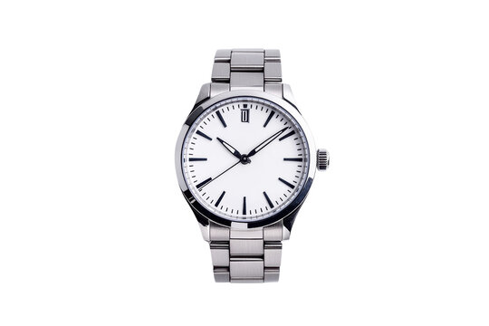 Classic Silver Wristwatch with White Dial and Metal Band