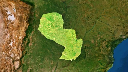 4K Paraguay Territory Map in South America, High Resolution Satellite View, Widescreen 4K Resolution