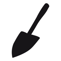 Black silhouette of a garden trowel on a white background