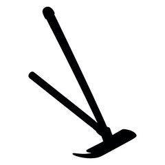 Silhouette of a hoe and rake gardening tools on a white background