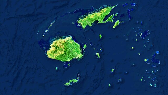 4K Fiji Territory Map in Melanesia, High Resolution Satellite View, Widescreen 4K Resolution