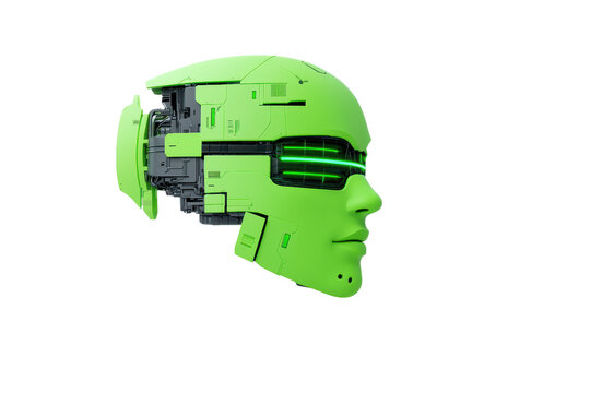 Futuristic Green Robot Head with Tech Elements