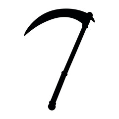 Silhouette of a grim reaper scythe on a white background