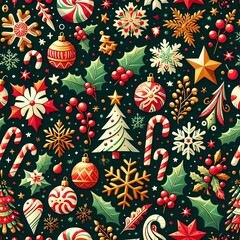 Festive Christmas Pattern with Ornaments and Holly