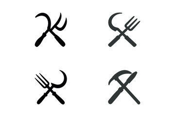 Four agricultural tools symbols crossed together