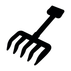 Black silhouette of a garden fork or pitchfork on a white background