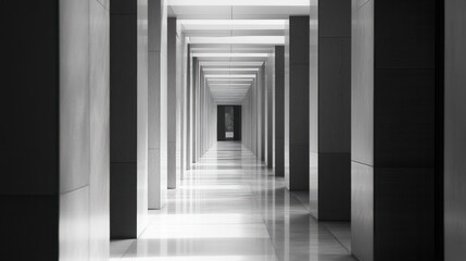 Corporate hallway with modern architecture and clean lines, representing sophistication in business