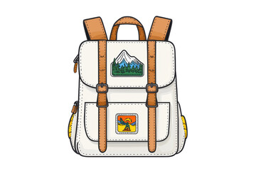 Stylish White Backpack with Nature Patches