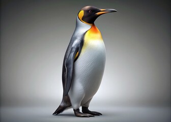 Obraz premium Close-Up of King Penguin Isolated on Gray Background - 3D Render, Stunning Detail, Wildlife Portrait, Nature Photography, Animal Close-Up, Realistic Design, Digital Artwork