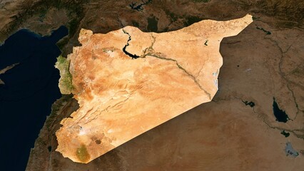 4K Syria Territory Map in Asia, High Resolution Satellite View, Widescreen 4K Resolution