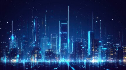 Futuristic cityscape with glowing lines, representing business innovation and urban growth