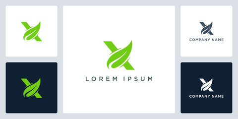 green Leaf letter X logo and icon editable