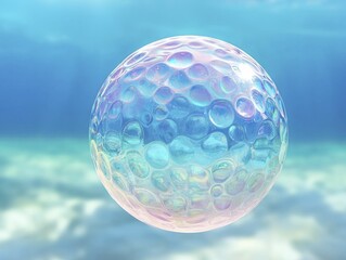 Bloating bubble, shimmering surface, aquatic environment, colorful digital rendering.