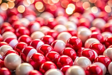Close-Up Tilt-Shift Photography of Red and White Balls with a Soft Focus Effect, Capturing Depth and Colorful Details for Visual Impact in Sports and Decorative Themes