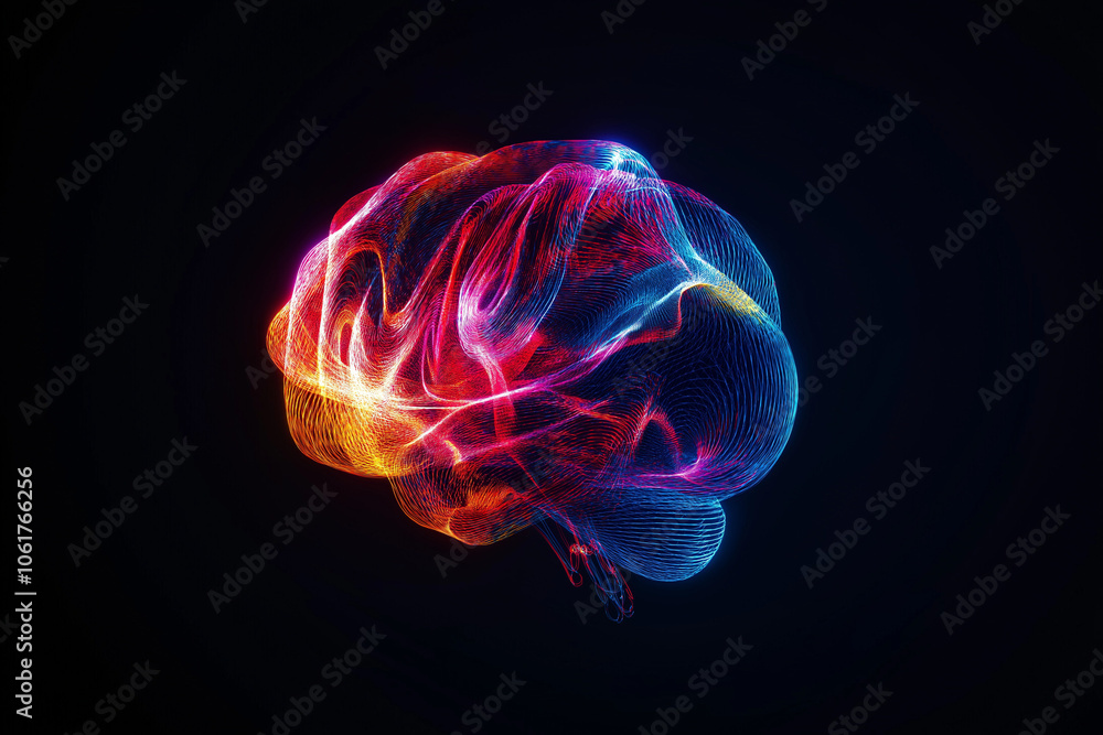 Poster human brain moving with colorful light gradient effect