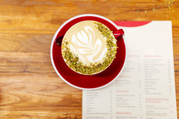 Close up hot cappuccino coffee cup