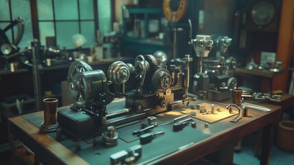 Vintage Workshop with Classic Machines and Tools