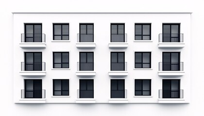 Naklejka premium Minimalist Urban Living: Monochromatic Apartment Building Icon with Modern Windows