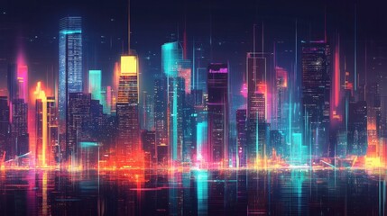 Fototapeta premium Futuristic cityscape with glowing lines, representing business innovation and urban growth