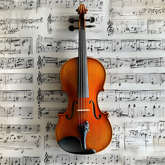 Naklejka premium Violin on top of sheet music