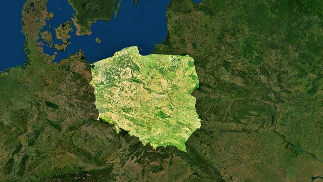 Fototapeta 4K Poland Territory Map in Europe, High Resolution Satellite View, Widescreen 4K Resolution