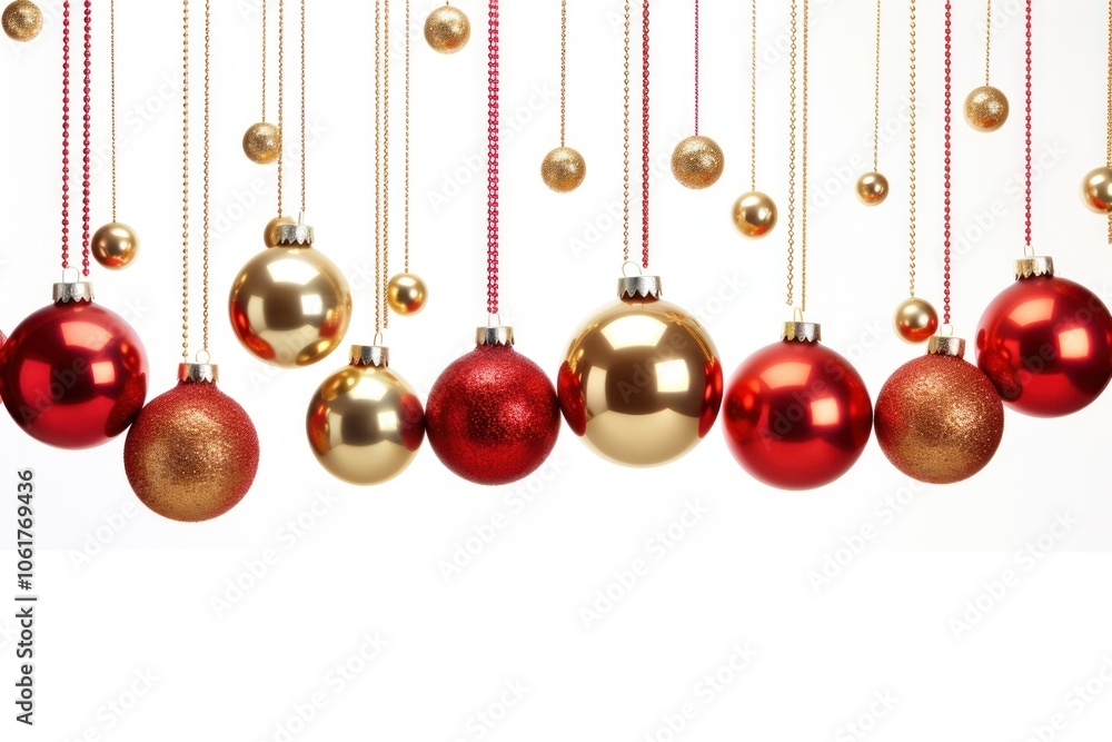 Sticker christmas ball gold red white background.