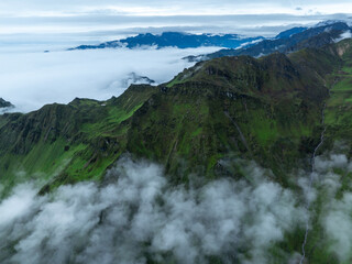 Aerial view of beautiful high altitude grassland mountain canyon landscape