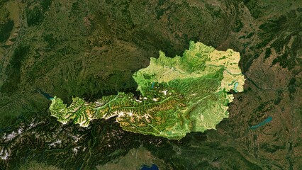 4K Austria Territory Map in Europe, High Resolution Satellite View, Widescreen 4K Resolution