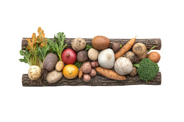 Fresh Vegetables and Roots on Rustic Wooden Planks
