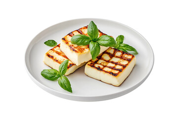 Grilled Halloumi Cheese with Fresh Basil Garnish