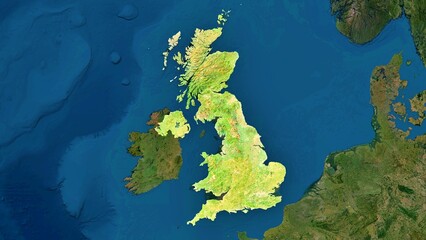 4K United Kingdom Territory Map in Europe, High Resolution Satellite View, Widescreen 4K Resolution