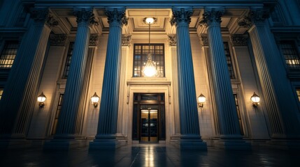 Fototapeta premium City Hall with Grand Entrance and Imposing Columns in Heart of City